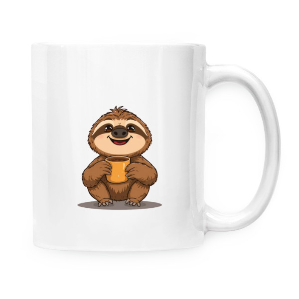 Hrnek malý bílý s potiskem Coffee sloth