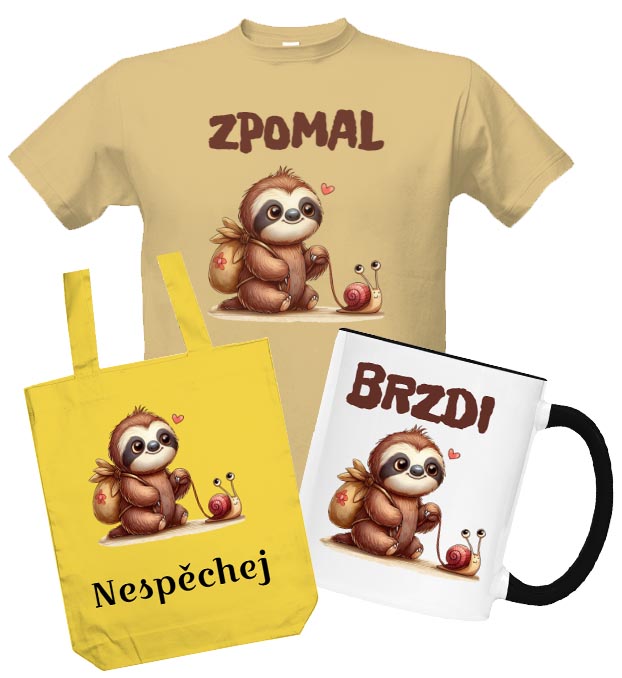 Hrnek malý barevný s potiskem Lenochod - brzdi
