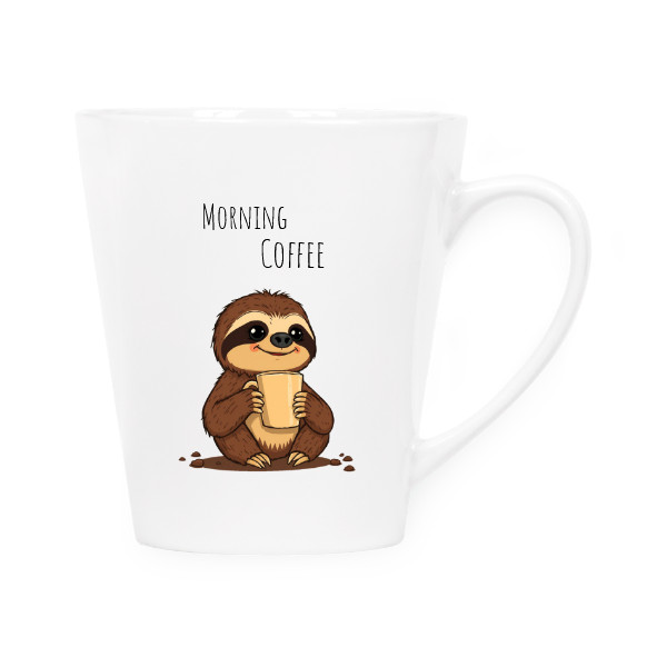 Hrnek kónický s potiskem Morning coffee sloth